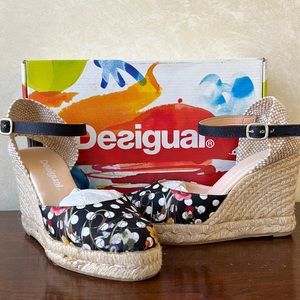 Desigual Lunares Espadrille Jute Wedge Closed Toe Sandal